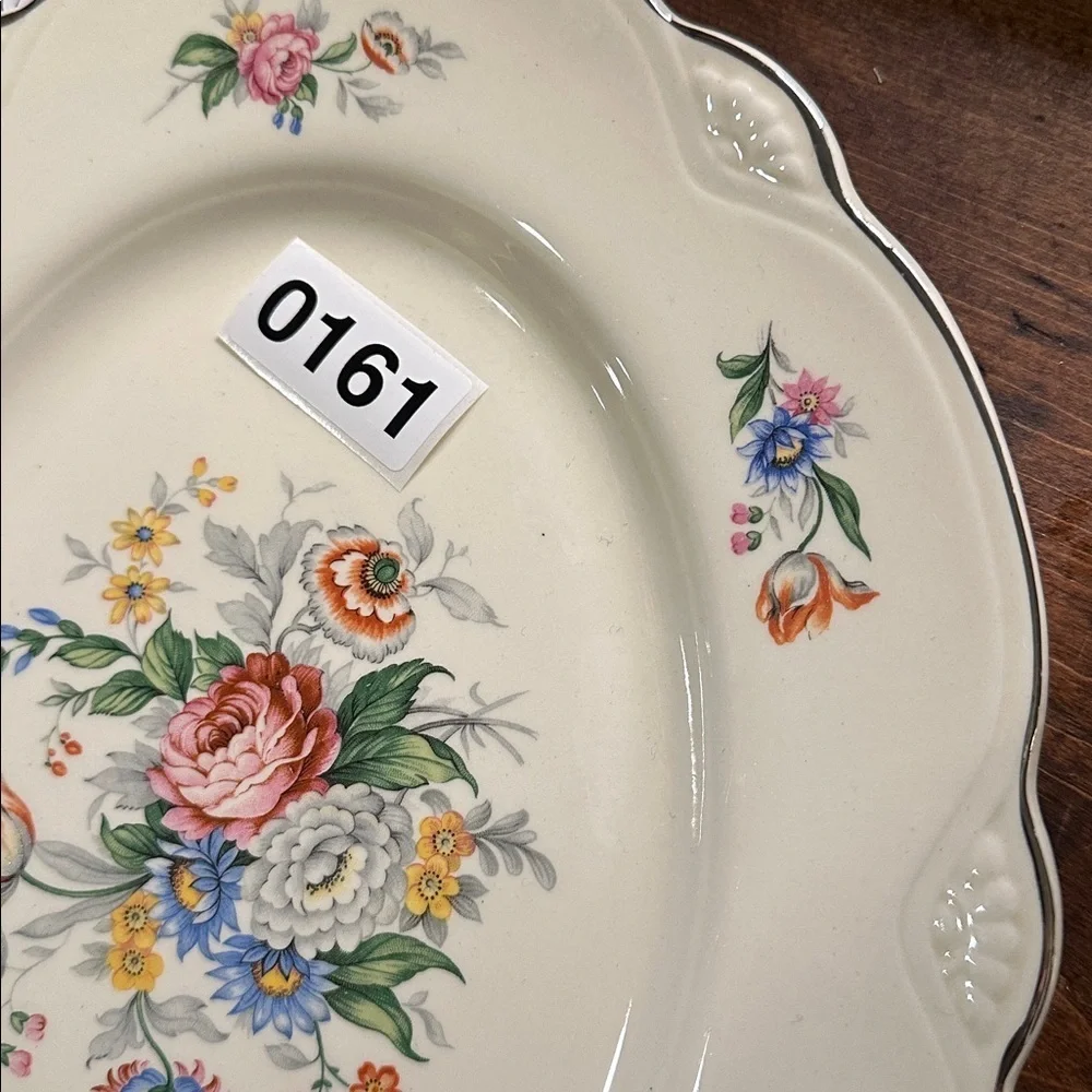 Homer Laughlin Floral 12 Inch Serving Platter Edged In Silver